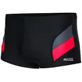 Aqua Speed Schwarze Boxer Badehose eng für Herren + gratis eBook | Wettkampf Retro Schwimmhosen kurz Männer | Sport | Aron, Gr. L, Schwarz Grau Rot
