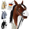 Hoofly® Hobby Horse Braun (Schecke) - Großes Steckenpferd für Kinder A3 mit Schraubstab/Horsing Hobby Horse Pferde Set mit Trense in 4 Farben/Steckenpferde Stockpferd mit Zubehör Hors