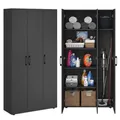 Bellamio Apol Mehrzweckschrank schwarz – Besenschrank 90 cm breit mit Stauraum – Putzschrank mit Staubsaugerfach – Vorratsschrank Küche - Aktenschrank Holz – Flurschrank Aufbewahrungsschrank