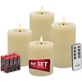 Candela Lights LED Kerzen 4er Set Winter Cream glatt Echtwachs inklusive Fernbedienung und 8 Batterien Timer Funktion & mehrstufig dimmbar flammenlos Echtwachskerzen Stumpenkerzen
