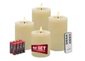 LC Home Candela Lights LED Kerzen 4er Set mit Fernbedienung, Batterien & Timerfunktion LED Echtwachs Kerzen Flammenfunktion & dimmbar Winter Creme