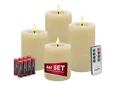 LC Home LED-Kerze Candela Lights LED Kerzen Echtwachs 4erSet mit Fernbedienung Batterien (Komplett-Set), LED Kerzen mit Timerfunktion Fernbedienung Dimmbar
