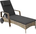 tectake Rattan Sonnenliege mit Rollen - Hochwertiges Rattan, 6-fach verstellbar, 200x70x33 cm - Pflegeleicht, Gummierte Räder
