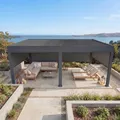 Pergola HWC-L46 mit 6x Seitenwand, Gartenpavillon Lamellen-Pavillon Rollo, 11cm-Alu-Gestell, sturmfest 3x6m anthrazit
