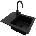 PRIMAGRAN Granitspüle Alles Schwarz 55x44cm, Spülbecken 1 Becken + Küchenarmatur 32x20cm + Ablauf-Set, Küchenspüle ab 45er Unterschrank - Kopenhagen Easy S012