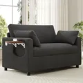 STILVORA 2-Sitzer-Schlafsofa mit Ausziehfunktion und Matratze, Schlafsofa mit USB- & USB-C-Ladeanschluss und klappbarem Beistelltisch, Cordstoff So... - Grau
