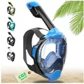 Khroom Schnorchel Schnorchelmaske Kinder / Erwachsene Tauchermaske Vollgesichtsmaske (Seaview Y, Full Face Maske zum Schnorcheln), CO2 geprüfte Vollmaske, sehr angenehm zu tragen blau S/M (bis 1.59 Meter)
