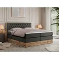MKS MEBLE King Boxspringbett 180x200 mit Bettkasten Eiche, Polsterbett 180x200 mit Matratze H3, Bett 180x200 mit Kopfteil, Bett mit Holzrahmen in W... - Dunkelgrau