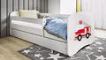 Kids Collective Kinderbett 80x180 cm mit Matratze, Rausfallschutz, Lattenrost & Schublade in weiß 80x180 Jungen Bett Feuerwehr | von 3. bis 12. Lebensjahr
