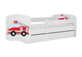 Kids Collective Kinderbett Jugendbett Kinderbett mit Rausfallschutz, Lattenrost & Schublade, 180x80 mit Matratze, in weiß Jungen Bett Feuerwehr