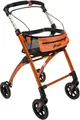 Mobilex Indoor Rollator Jaguar, schmal mit Tablett, Leichtgewicht Wohnungsrollator faltbar, Heimrollator, bis 100 kg, Orange