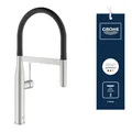 GROHE Essence, Küchenarmatur 2 Strahlarten (Wasserhahn Küche mit ausziehbarer Profibrause und magnetischem Docking, 360° schwenkbar, einfache Montage, Befestigungsset aus Metall), edelstahl, 30294DC0
