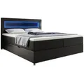 Luxusbetten24 Boxspringbett Relax, mit LED, Stauraum und USB-C schwarz 180 cm x 200 cm