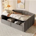 Polsterbett Sofabett 140*200 cm, Mit hydraulischer Lagerung, Mit Lattenrost und Armlehnen, Klassische Streifen, Vielseitiges Doppel, Hautfreundlicher Samtstoff, Grau