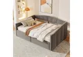 Odikalo Schlafsofa Schlafcouch 90x200 140x200 mit Bettkasten, Polsterbett Sofabett 90x200 / 140x200 cm, Mit hydraulischer Lagerung, Mit Lattenrost und Armlehnen, Klassische Streifen, Vielseitiges Doppel, Hautfreundlicher Samtstoff Grau / Hellgrau