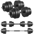 SONGMICS Hantelset, Hanteln mit Verbindungsstahlrohr, 2-in-1-Kurzhantel, 2 x 15 kg, Workout, Fitnesstraining, Gewichtheben für Zuhause - Schwarz