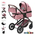 Daliya® Kombi-Kinderwagen FLEXI-PRO M 2in1 Kinderwagen & Buggy, Reisekinderwagen, XXL Set, (10-tlg), Einhändig abnehmbare Wanne, Alu-Rahmen, Gummireifen, Gurte, UV 50+, Rosa Leinen