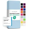 Jacobson Jersey Spannbettlaken Spannbetttuch Baumwolle Bettlaken (180x200-200x200 cm, Hellblau)