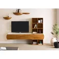 Wohnwand Akazie 204x40x145 natur lackiert / Marmor weiß MONTREAL #143