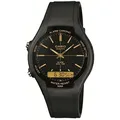 Casio Herren Quartz Armbanduhr, 38.00mm GehäusegröÃŸe mit schwarz analog/digital Zifferblatt und schwarz Rubber Strap Armband AW-90H-9EVEF
