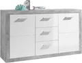HBZ Sideboard Stone weiß Hochglanz, Wohnzimmerschrank BxHxT 147x89x37 cm (1 St), Mit 2 Türen, 3 geräumigen Schubkästen, 2 Einlegeböden verstellbar