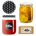 KADAX 48st Einmachgläser 540ml mit Schraubdeckel fi82 mm für Einlegen, Einmachen, Konservieren und Mahlzeitenvorbereitung - Luftdichte Twist-off Gläser (Schwarz gepunktet, 48 St.)