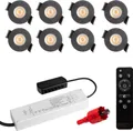 S-Polylight PREMIUM Mini LED- Einbauspots Warmweiss 3.000K, DIMMBAR, IP65, FUNK 3W LED Einbaustrahler Terrassenüberdachung, Terrassenbeleuchtung, Bad, Sauna, LED Spots mit Fernbedienung (ANTHRAZIT, 8x LED-SET)