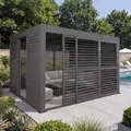 Alu Pergola HWC-L46, Pavillon Terrassenüberdachung, 6x Lamellenpaneel 6x Schiebetüren, 11cm-Gestell, 3x3m anthrazit
