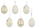 Ostereier zum Aufhängen 6x9cm bruchfest 6er Set - Plastikeier mit Aufhänger - Kunststoff Deko Eier für Ostern Frühling - Kunststoffeier Osterdeko Hängedeko Frühlingsdeko bruchfest - Weiß Gold