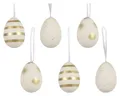 Decoris season decorations Osterei, Ostereier zum Aufhängen 6x9cm bruchfest 6er Set Weiß / Gold