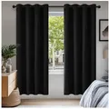 Deconovo Verdunkelungsvorhang Gardinen mit Ösen Blickdichte Vorhang Kälteschutz Schlafzimmer 2er Set, Blackout Curtain einfarbig Thermo Vorhang Verdunkelung Wärmeisolierend schwarz 132 cm x 183 cm