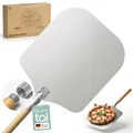 Blumtal Pizzaschieber 30,5x30,5 cm Fläche + abnehmbarer Holzgriff 24,5 cm - Pizzaschaufel ultra robust - Pizza Wender/Brotschieber - Zubehör Pizza Schaufel mit Aufhängehook - Pizzaschieber Holz