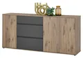 Bega Consult Sideboard NOVARA, Viking Eiche Dekor, Grau Matt, 3 Türen, 3 Schubladen mit Soft-Close-Funktion, B 186 x H 85 x T 42 cm