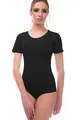 Evoni Damen Body kurzarm l Stringbody aus Baumwolle mit Rundhals l Kurzarmbody für Frauen l Tanga Bodysuit l String Body XL schwarz