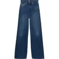 Weite Jeans TOMMY JEANS "Claire High Rise", Damen, Gr. 29, Länge 32, blau (denim schwarz), Denim/Jeans, Obermaterial: 99% Baumwolle, 1% Elasthan, unifarben, casual, weit lang, Jeans, mit Logo-Badge
