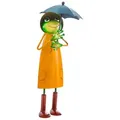 Dehner Dekofigur Frosch mit Schirm, handgefertigte Gartenfigur, frostbeständig, 14 x 37.5 x 15 cm, Eisen, orange / blau - Orange/Blau