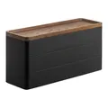 YAMAZAKI RIN 3-stöckige Schmuckdose mit Deckel aus ABS-Harz -mit Holzdeckel/Trennwand/Filzmatten - 8 x 24 x 11,5 cm, japanisches Design, schwarz