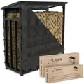 LAWA Living and Lifestyle Kaminholzregal aussen Metall mit Dach VERZINKT 188x70x188 45kg 3t 3,3³ SRM Kaminholzunterstand Stapelhilfe für Brennholz Feuerholzregal Holzlager (Schwarz mit Plane)