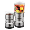 Cheffinger, Mini Blender 300W 2-in-1 Edelstahlklingen + Kaffeemühle, Grau