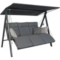 Boxxx Hollywoodschaukel, Grau, Hellgrau, Metall, Textil, Uni, Füllung: Schaumstoff, Vlies, 210x160x145 cm, Rückenlehne umklappbar, Gartenmöbel, Hollywoodschaukeln
