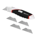 Amazon Basics robustes, einziehbares, ergonomisches Allzweckmesser mit automatischer Ladefunktion, 3-Positionen-Feststellklinge mit insgesamt 5 Klingen, Schwarz/Silberfarben