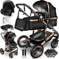 Kiduku Kinderwagen Komplettset 3in1 Schwarz - Schwarz/Gold