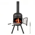 BonFeu BonSolo Terrassenofen Schwarz – Hochwertiger Gartenkamin mit BBQ-Grillfunktion, Ø 34 cm, H 124 cm – Robuster Outdoor-Kamin aus Stahl inkl. Grillrost und Schürhaken für Garten & Terrasse