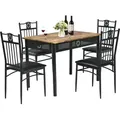 COSTWAY 5 teiliges Esstisch-Set, Essgruppe mit 4 gepolsterten Stühlen, Küchentisch Bistrotisch Esszimmergruppe Sitzgruppe 4 Personen Holz für K... - Schwarz