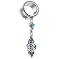 Taffstyle Plug Flesh Tunnel Piercing mit Tribal Anhänger Türkis, Ohr Plug Edelstahl Türkis Stein Perle Tribal Vintage Charm Schraub silberfarben 10mm
