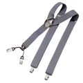 DonDon Hosenträger Herren extra stark grau-blau 3,5 cm Hosenträger Herren breit mit brauem Leder in Y-Form lang - Starke Clips passend für Anzug Jeans Chinos Vintage Rockabilly Suspenders