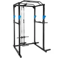 tectake Power Rack, mit Latzug, höhenverstellbare Langhantelablagen und Sicherheitsstreben, 136 x 142,5 x 215 cm