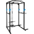 Tectake Power Rack  Mit Latzug Klimmzug Doppelstange und Dip Station  136 x 142 50 x 215 cm Schwarz Blau