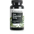 natural elements Zink 15mg – 365 Tabletten – gut verträgliches Zinkbisglycinat (Zink-Chelat)