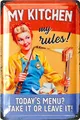 LANOLU Retro Blechschild My Kitchen My Rules, Bild Küche, Schilder mit Sprüchen, Retro Deko, Küchenbilder, Weinkenner Geschenk, Weindeko, Vintage Metallschild 20x30cm